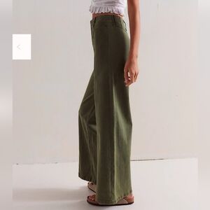 FREE PEOPLE Libre Wide-Leg Olive Green Pants (Size 25S)